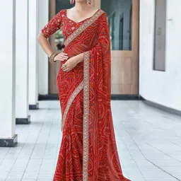 HERE&NOW Bandhani Sequinned Pure Georgette Saree-image-75
