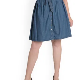 CEFALU Flared Above Knee Denim Skirt-picture-15
