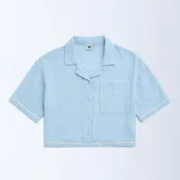 Y&F Kids by Westside Light Blue Crinkle-Textured Cotton Shirt-picture-17