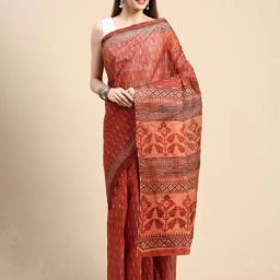 SHANVIKA Red Printed Cotton Saree Without Blouse-image-55