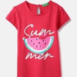 United Colors of Benetton Girls Red Pure Cotton Printed T-Shirt-picture-47