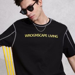 WROGN Brand Logo Printed Drop-Shoulder Sleeves Pure Cotton Oversized T-shirt-image-93