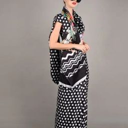 Odette Black Satin Polka Dots Saree with Unstitched Blouse-picture-41