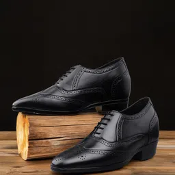 Bxxy Men Hidden Elevator Height Increasing Faux Leather Formal Full Brogue Lace-up Shoes-image-93