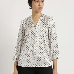Fablestreet Off White Satin Regular Fit Printed Top-picture-37