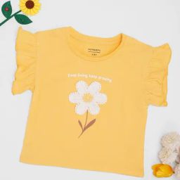 Pantaloons Junior Girls Yellow Cotton Embroidery T-Shirt-image-70