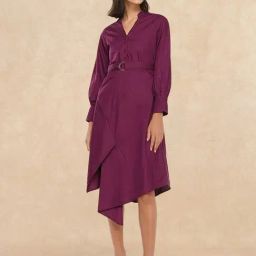 RAREISM Purple Cotton Solid Long Sleeves Dress-image-32