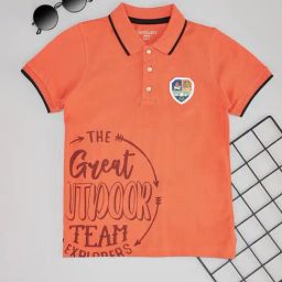 Pantaloons Junior Boys Peach Cotton Printed Polo T-shirt-image-101