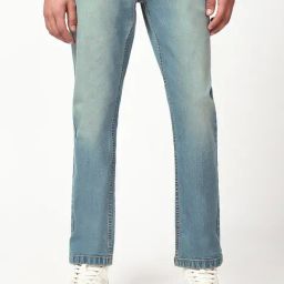 Bewakoof Blue Blended Straight Fit Self Designed Jeans-image-49