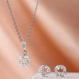 Prita by Priyaasi Silver American Diamond-Studded Pendant & Earring Set-image-96