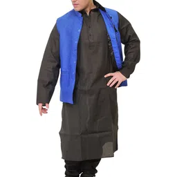 Exotic India Men Mandarin Collar Straight Kurta with Pyjamas & Jacket-picture-41