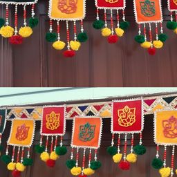 SATVIK CREATIONS Red & Yellow Handcrafted Pom Pom ThoranFestiveDecor-image-93