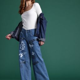 DressBerry Women Printed Stretchable Wide Leg Jeans-image-88