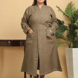 KLOTTHE Checked Pure Cotton Bath Robe With Belt-image-7