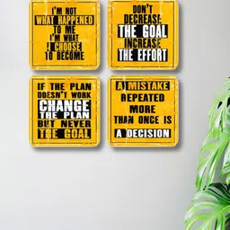 Myntra Elegant Homes Yellow & Black 4 Pieces Motivational Quotes Printed Wood Wall Art-image-94