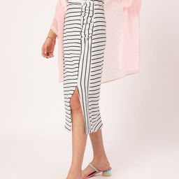 DressBerry Minimal Mono Side-Slit Comfy Cotton Striped Straight Skirt-image-10