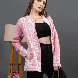Dadu Dayal Women Floral Colourblocked Woollen Cardigan-picture-31