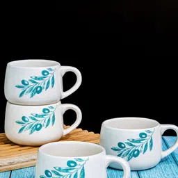 GOODHOMES White & Blue Printed Stoneware Glossy Cups Set of Cups and Mugs-image-13