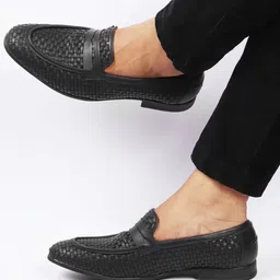 FAUSTO Men Slip-On Textured PU Loafers-image-56