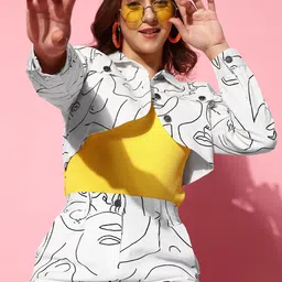 SASSAFRAS Women  White Abstract Super Cropped Jacket-image-59