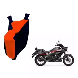 Auto Pearl Waterproof Two Wheeler Cover For Suzuki intruder 150 (Orange & Blue)-image-78