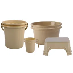 RUBOXA Beige 8 piece Solid Plastic Bath Accessories Set-image-54