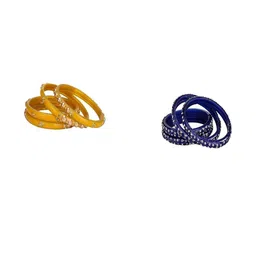 SOMIL Set of 8 Yellow Alloy Artificial Stones & Beads Bangles-image-13