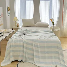 JC HOME Blue & White Striped Mild Winter 300 GSM Double Bed Blanket-image-10