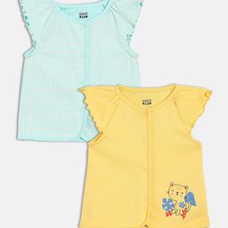 MINI KLUB Infants Girls Pack Of 2 Half Sleeves Checked & Printed Front Open Jhablas-6