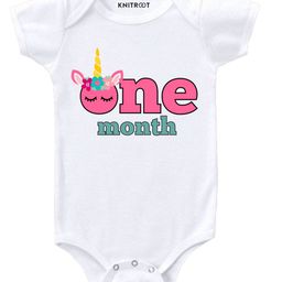 KNITROOT Short Sleeves Unicorn One Month Print Onesie - White-image-89