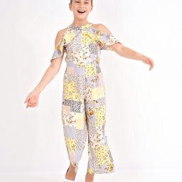 Primo Gino Viscose Woven Off Shoulder Jumpsuit Floral Collage Print - Multicolour-image-26
