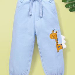 Kookie Kids Full Length Lounge Pant with Giraffe Print & Applique - Blue-image-26