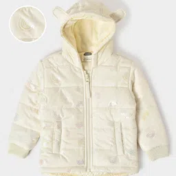 Mi Arcus 100% Polyester Full Sleeves Monochrome Rainbow Printed Winter Wear Padded Hooded Jacket - Off White-picture-1