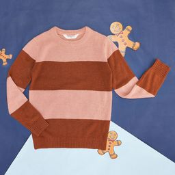 Pantaloons Junior Full Sleeves Striped Detailed Pullover Sweater - Brown-picture-0