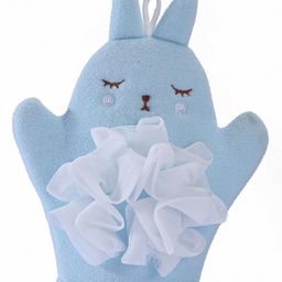 Bunny Shape Bath Gloves With Attached Loofah - Blue-14