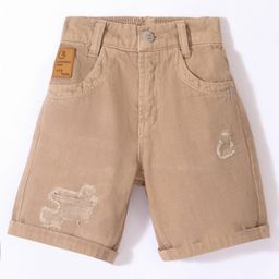 Little Kangaroos Cotton Knit Above Knee Length Denim Shorts Solid Colour - Khaki-image-36
