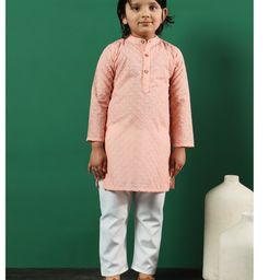 READIPRINT Cotton Full Sleeves Floral Embroidered  Kurta And Pyjama -  Peach-image-46