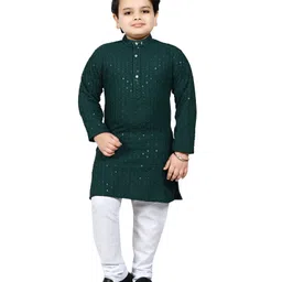 BT DEZINES Full Sleeves Chikankari Embroidered Kurta & Pyjama Set - Dark Green-picture-23
