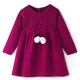 Babyhug Knitted Full Sleeves Cable Knit Woolen Dress - Fushia-image-28