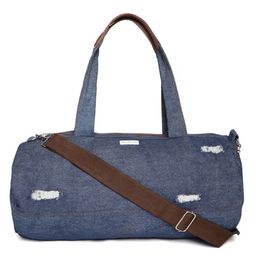 BAD HABIT Blue Denim Duffel Bag with Distressed Detail - Stylish and Spacious Travel Companion-image-68