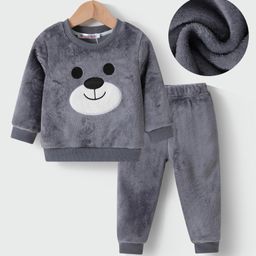 Kookie Kids Full Sleeves Winter Wear Suit With Bear Applique - Grey-picture-11