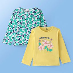 Doodle Poodle 100% Cotton Full Sleeves T-Shirts With Floral Print Pack Of 2 - Yellow White & Blue-11