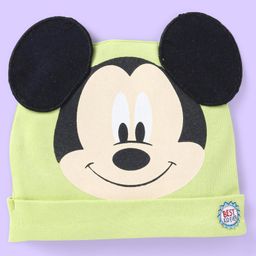 Babyhug Disney Interlock Knit Winter Cap with Mickey Mouse Applique - Light Green-picture-26