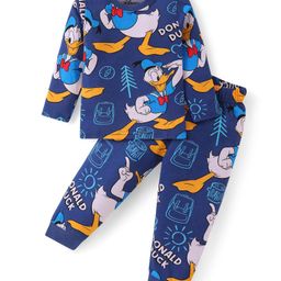Babyhug Disney Single Jersey Full Sleeves Night Suit With Donald Duck Print - Navy Blue-image-29