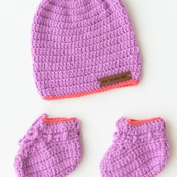The Original Knit Handmade Solid Cap & Coordinating Booties Set - Purple-image-12