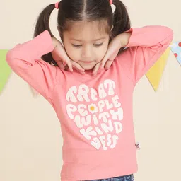 Polka Tots Cotton Full Sleeves Treat People With Kindness Text Printed Tee - Pink-picture-41