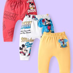 Babyhug Disney Interlock Knit Full Length Mickey Mouse Printed Diaper Leggings Pack of 3- Yellow White & Red-image-67