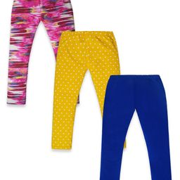 Nino Togs Cotton Lycra Pack Of 3 Abstract & Polka Dots Printed Leggings - Multi Color-image-53