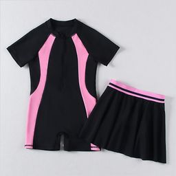 Mark & Mia Half Sleeves Legged Swimsuit with Skirt - Black-image-78