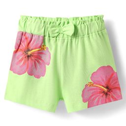 Babyhug Single Jersey Knit Shorts with Floral Print & Bow Applique - Light Green-image-36